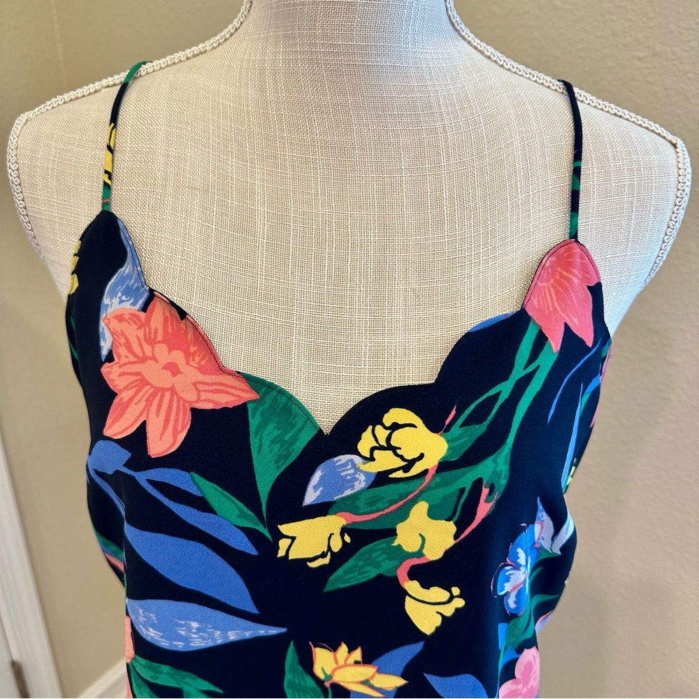 J. Crew Tropical Floral Print Cami Tank Top Scalloped Trim Size 4 - Picture 4 of 10